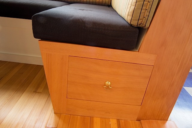 Detail of drawer built in to the custom banquette.